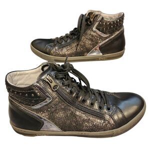Nero Giardini metallic side zip studded high top sneaker black gunmetal size 39